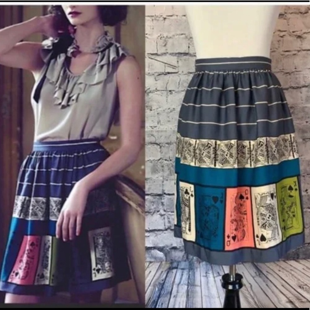 Anthropologie Edme & Esyllte Pinochle Skirt Queen of Heart Playing Card Size 2